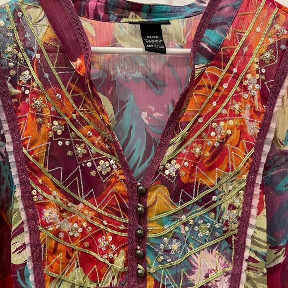 Lane Bryant Semi Sheer Floral Sequins Long Sleeve Top.Size 26/28 - Picture 7 of 14